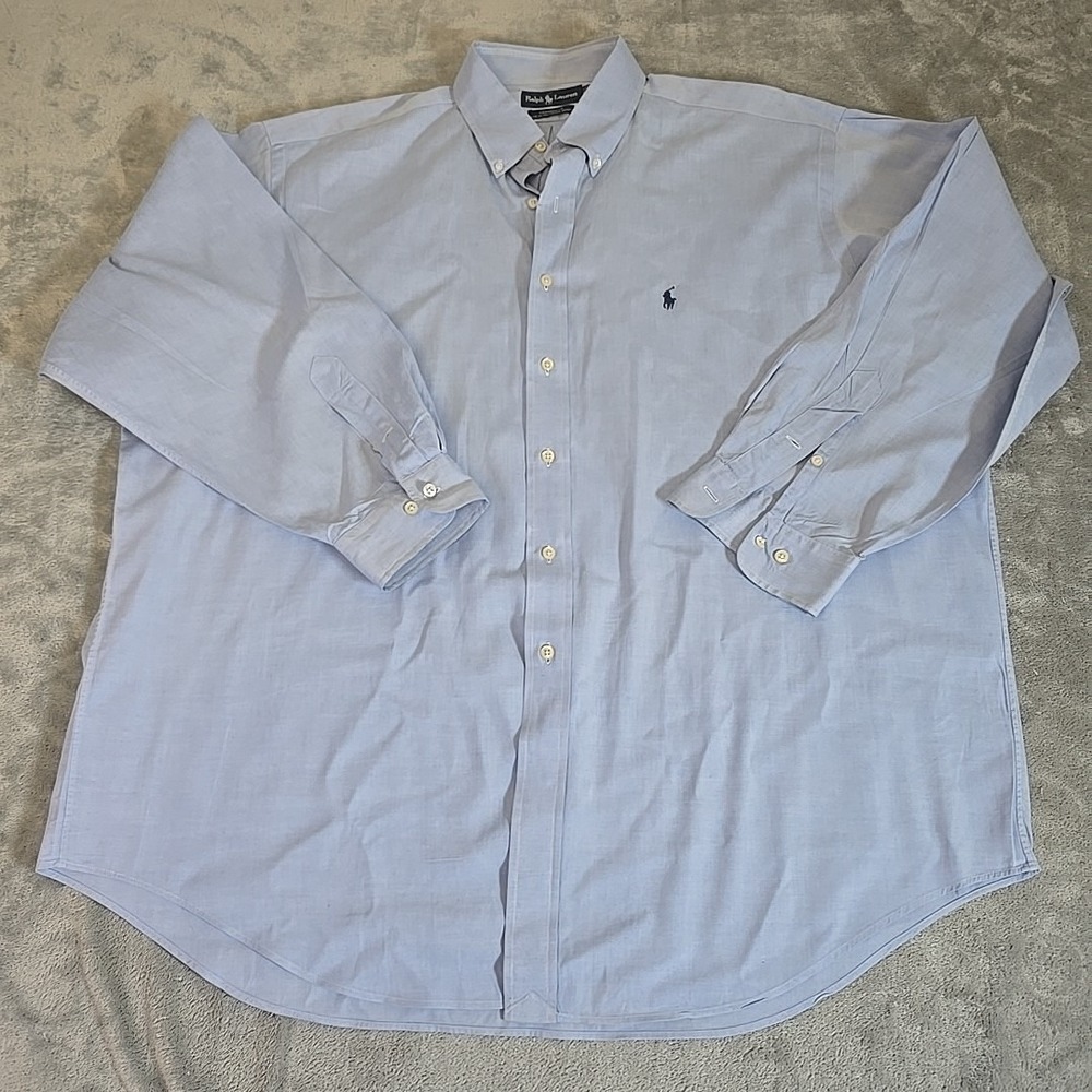 Polo Ralph Lauren Shirt Mens 18 34/35‎ Blue Yarmouth Vintage Cotton Oxford Dress